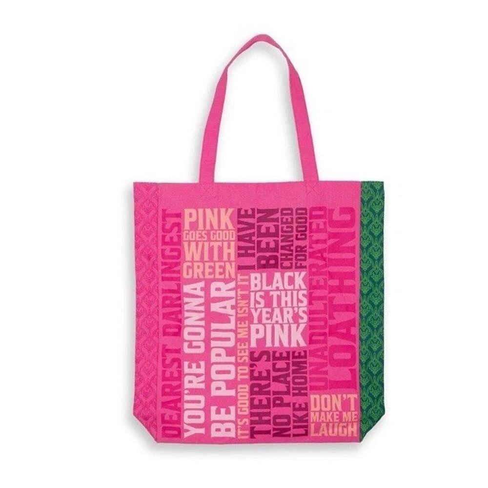 Wicked for Good Pink and Green Word Cloud Double Sided Large Canvas Tote Bag